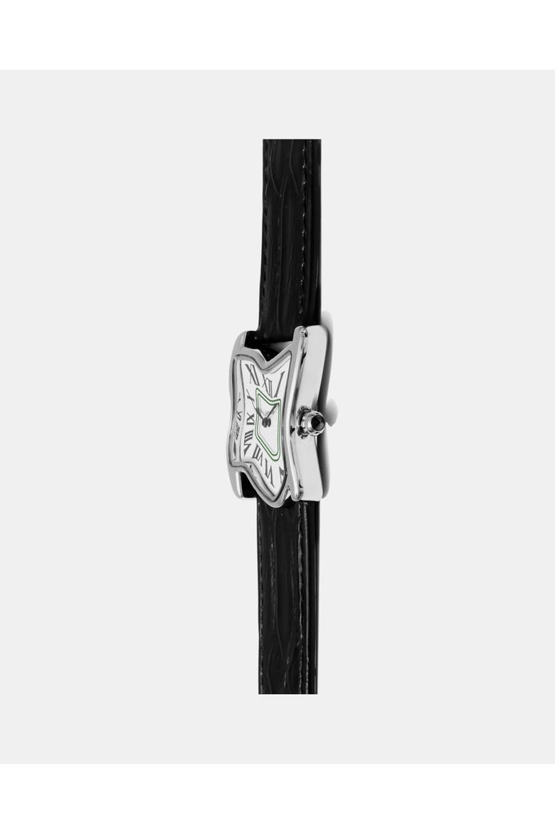 Large Square Melting Silver Watch, Alternate, color, Black