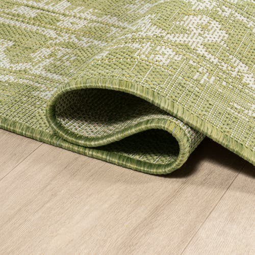 Jonathan Y Malta Bohemian Medallion Textured Weave Indoor/outdoor Round Area Rug In Green/cream