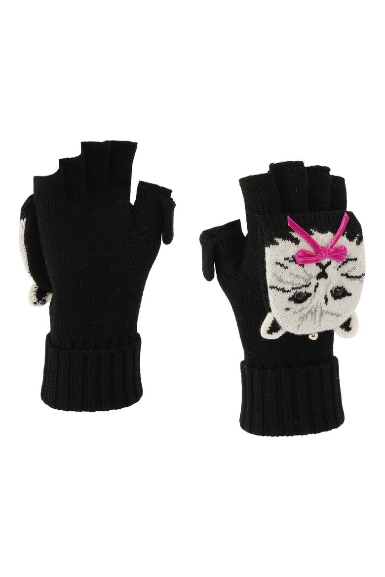 pretty kitty pop top wool blend mittens, Alternate, color, BLACK