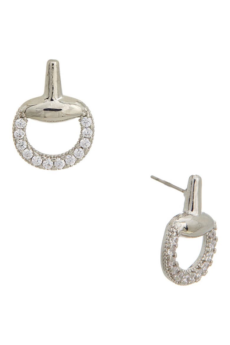 Cubic Zirconia Doorknocker Stud Earrings, Main, color, SILVER