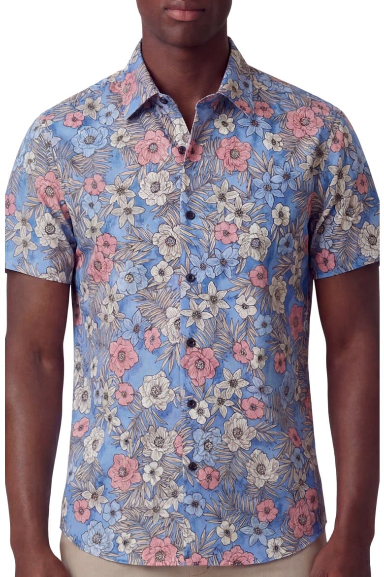 Tropical Mix Mens Printed Button Up Shirt, Alternate, color, TROPICAL MIX ROYAL
