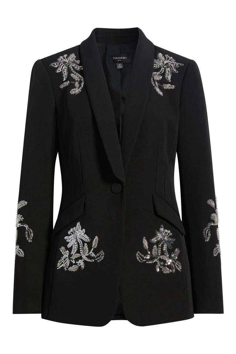 Crystal & Sequin Floral Blazer, Alternate, color, BLACK