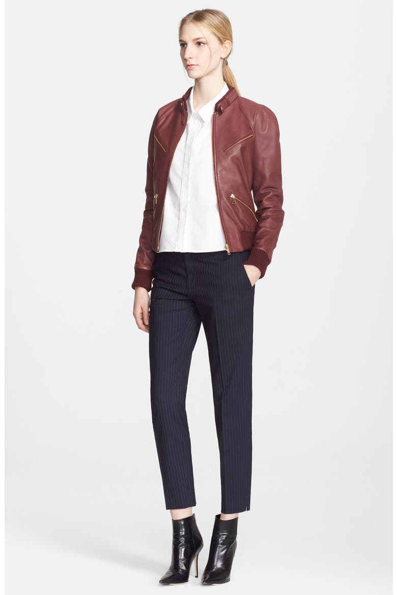 Leather Bomber Jacket, Alternate, color, BORDEAUX