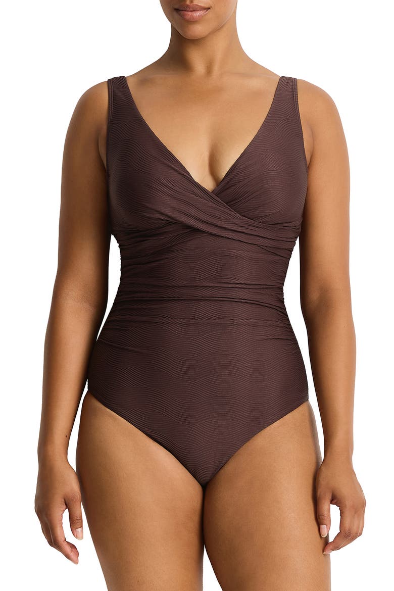 Zen Cross Front One-Piece Swimsuit, Main, color, COCOA
