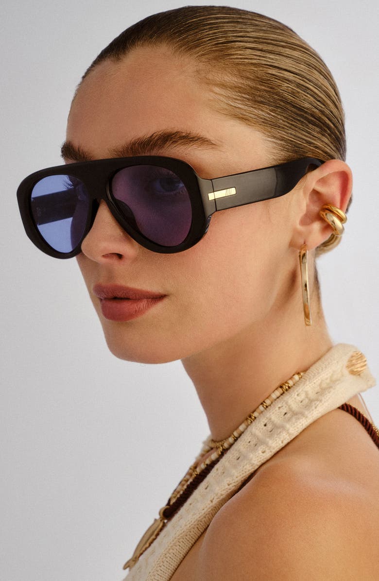 Le Specs Dream Boat 57mm Aviator Sunglasses, Alternate, color, Black / Blue Mono