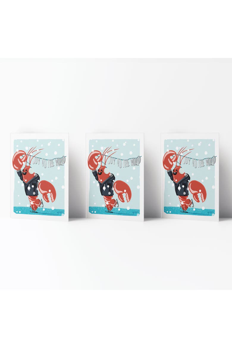 Winter/Holiday Greeting Card Pack Sets (3 ct) Lobstah Joy To The World, Main, color, Multi-Pack