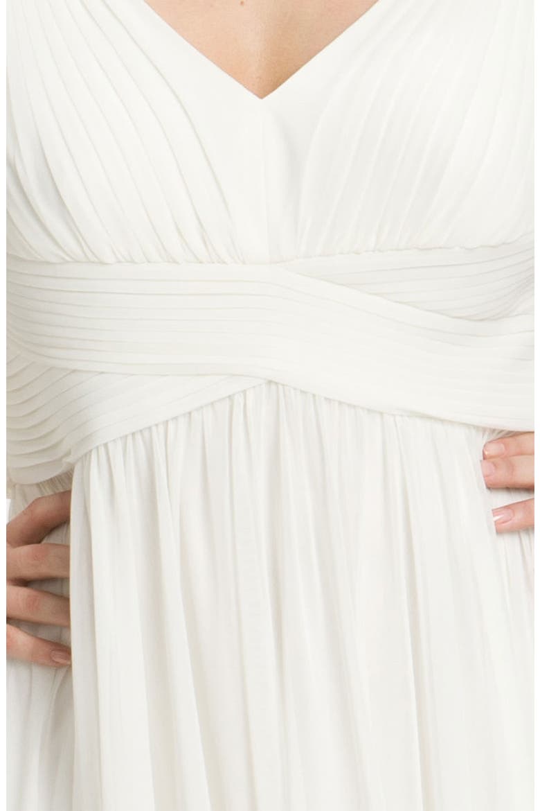 Ruched Mesh Gown with Shawl, Alternate, color, IVORY