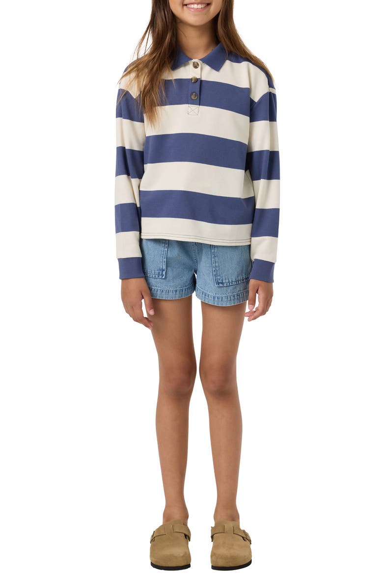 Kids' Kyra Striped Long Sleeve Polo, Alternate, color, NIGHTSHADOW BLUE