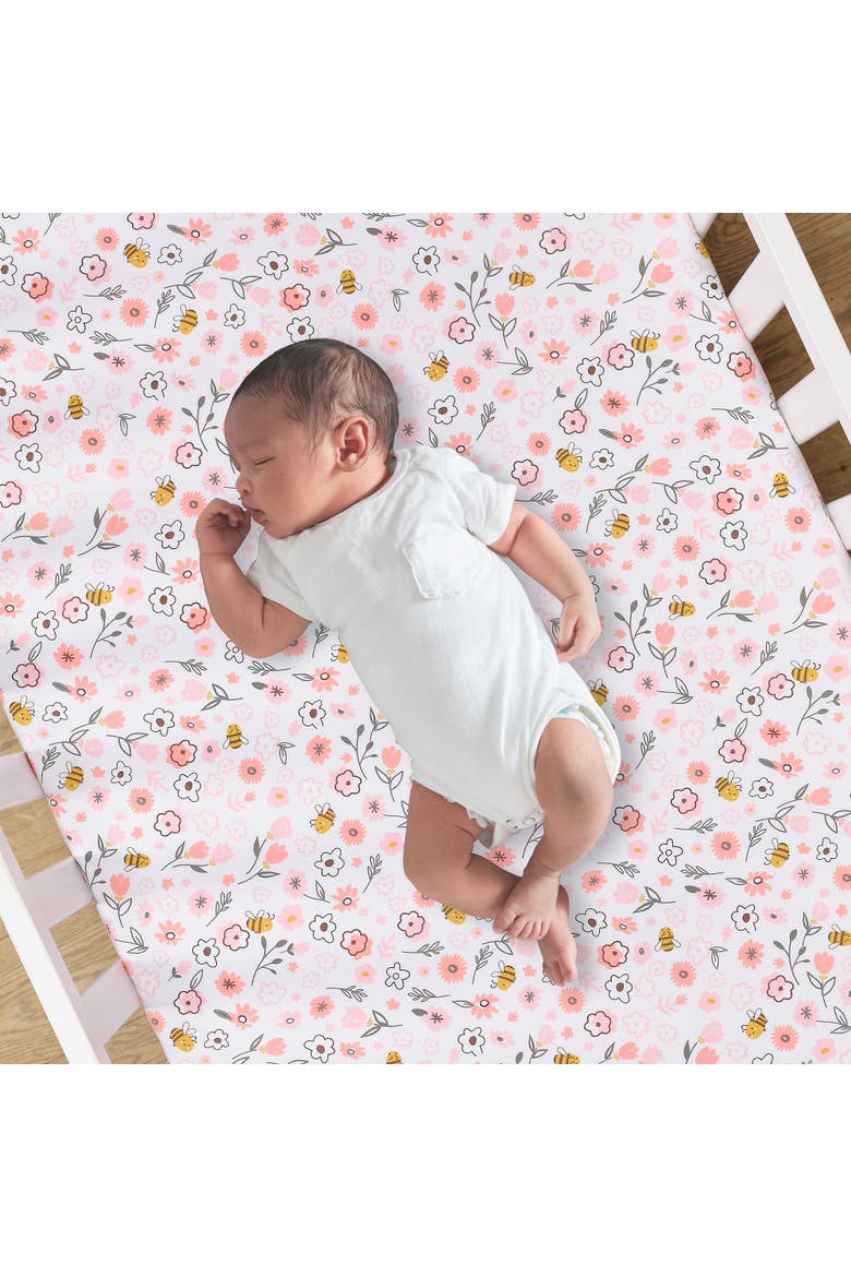 Little Garden 3-Piece Embroidered Floral Baby Crib Bedding Set, Alternate, color, White