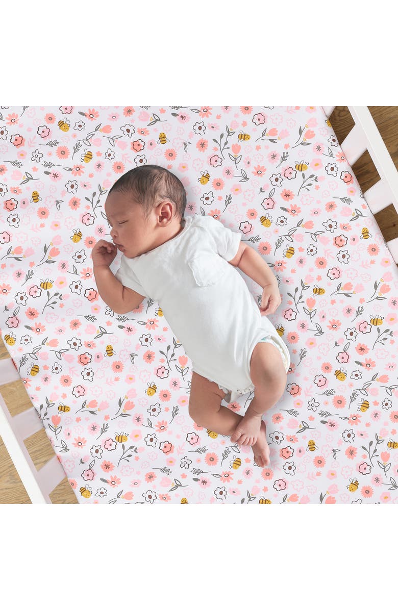 Lambs & Ivy Little Garden 100% Cotton Floral Fitted Crib/Toddler Sheet, Alternate, color, Pink Floral
