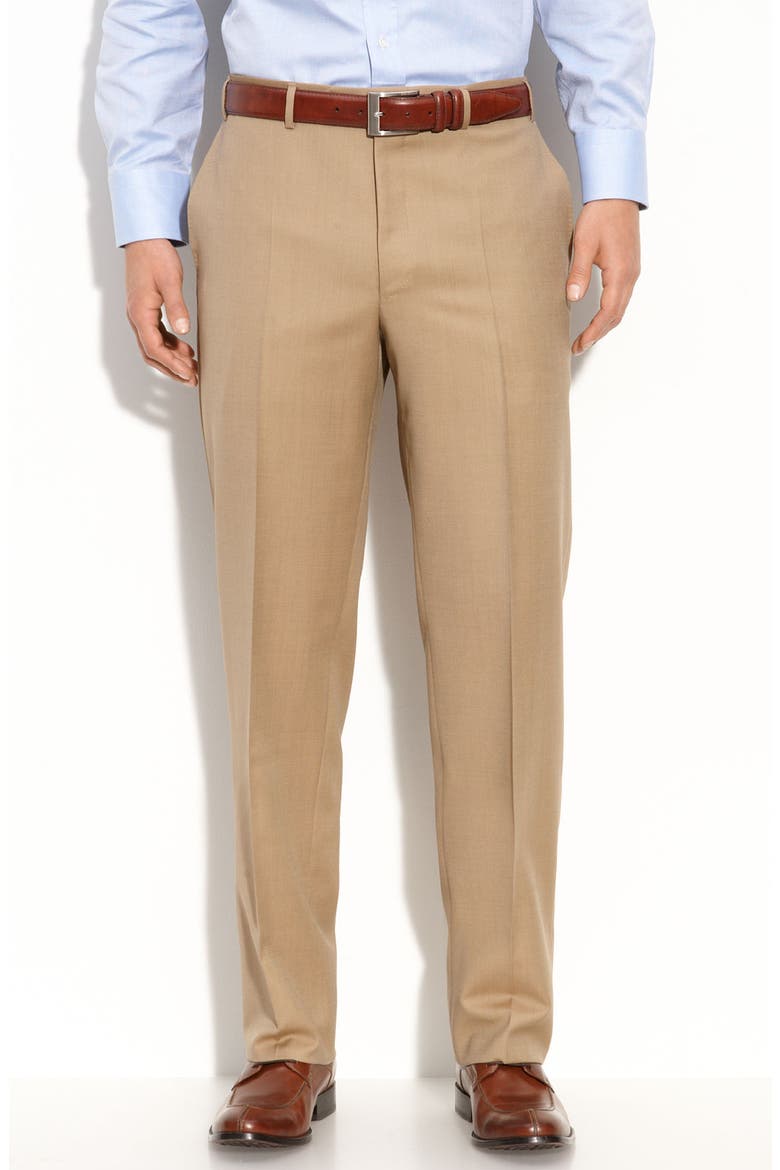 Wool Flat Front Trousers, Main, color, TAN