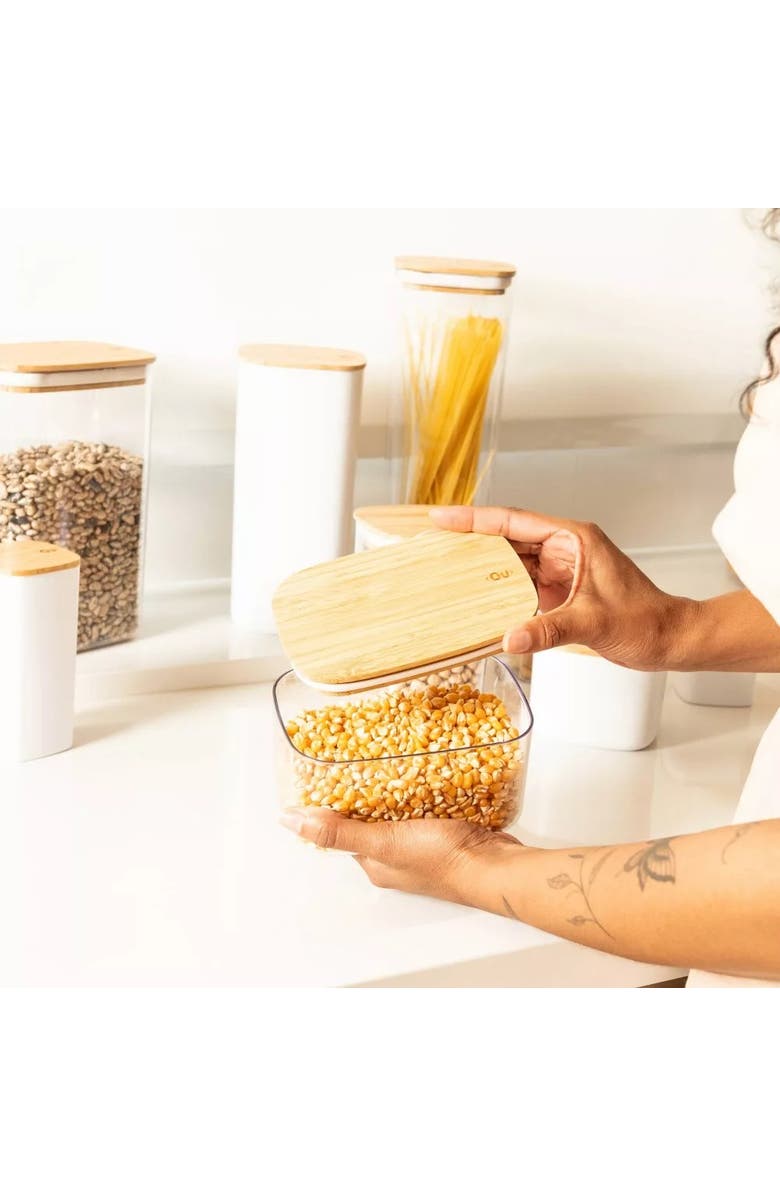 OU Clear Airtight Stackable Food Storage Container Set with Wood Lids, Alternate, color, Clear