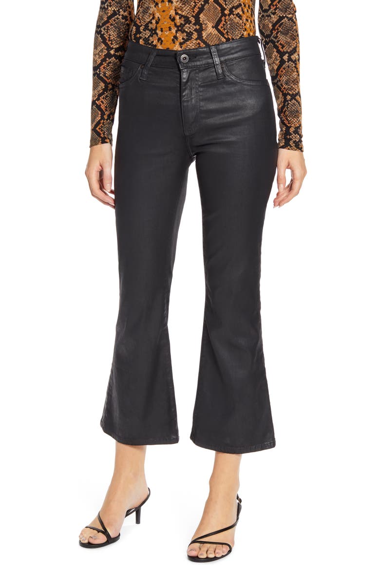 The Quinne Coated High Waist Crop Flare Jeans, Main, color, LEATHERETTE LT-