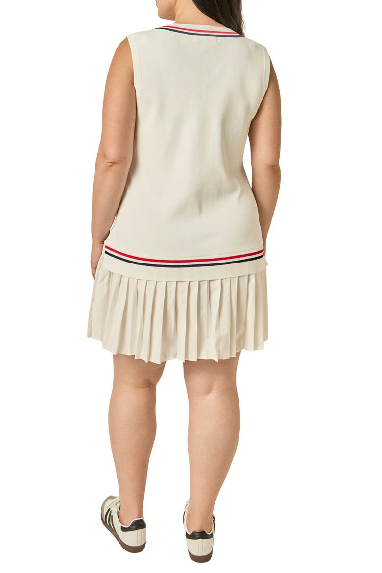 Mixed Media Pleated Minidress, Alternate, color, WHITE