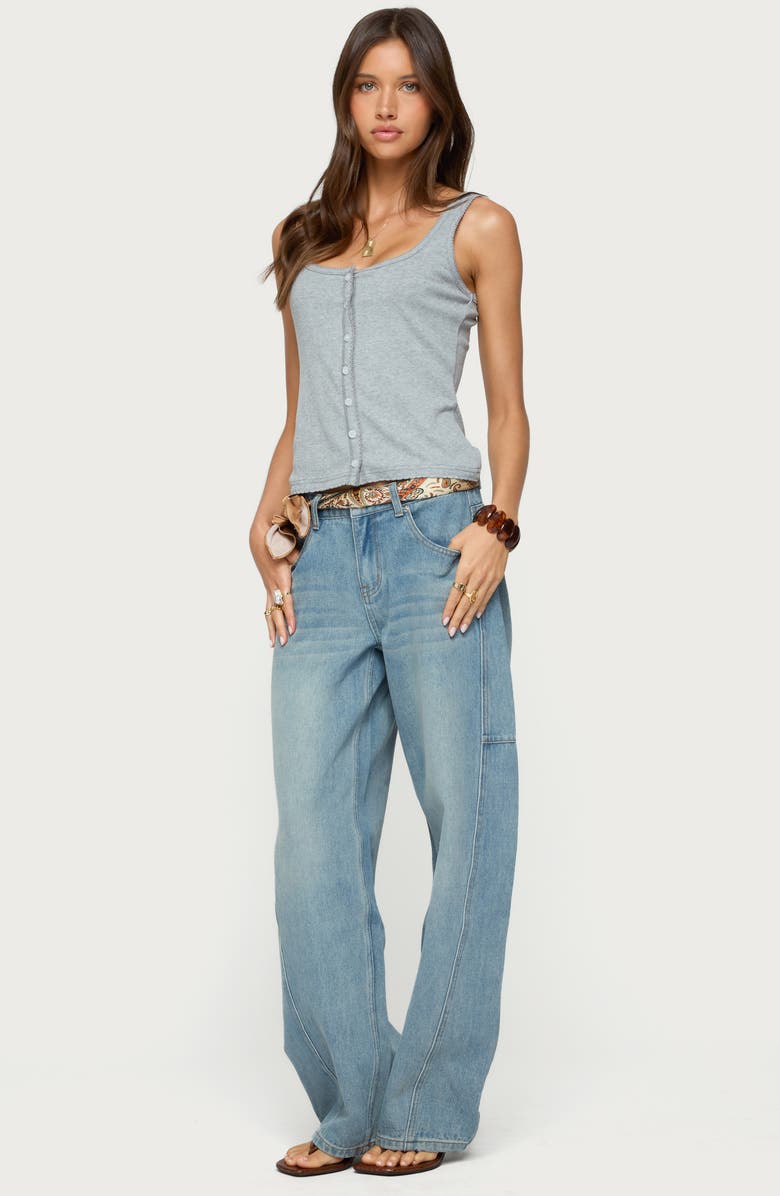 EDIKTED Gwenne Pointelle Stitch Button-Up Tank, Alternate, color, Gray-Melange