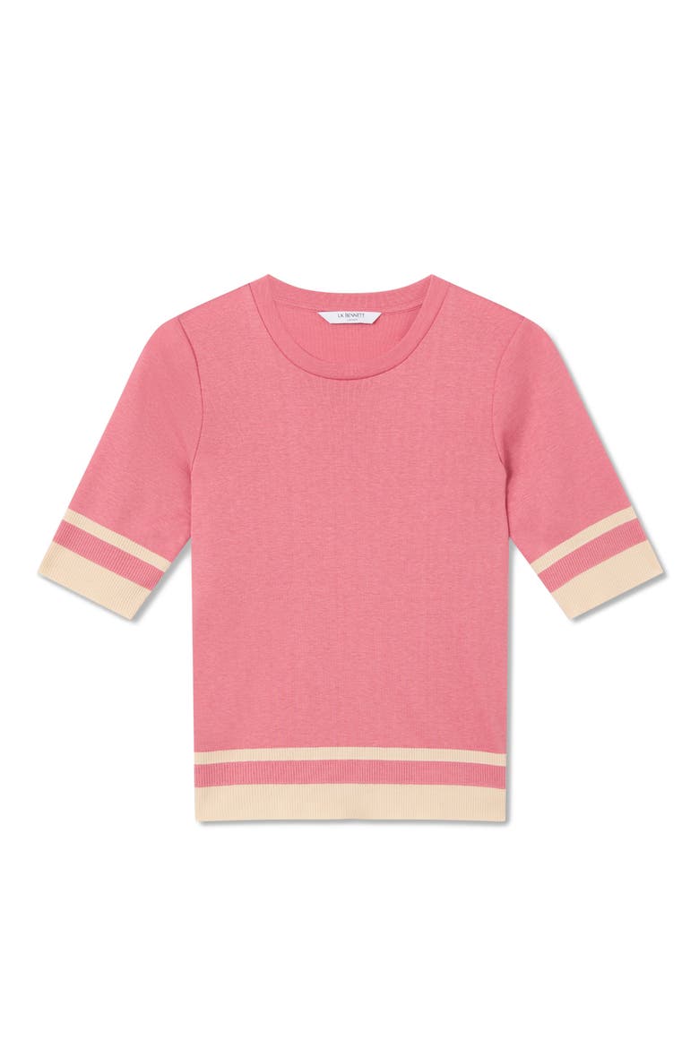 Micha Stripe Short Sleeve Sweater, Alternate, color, PINK