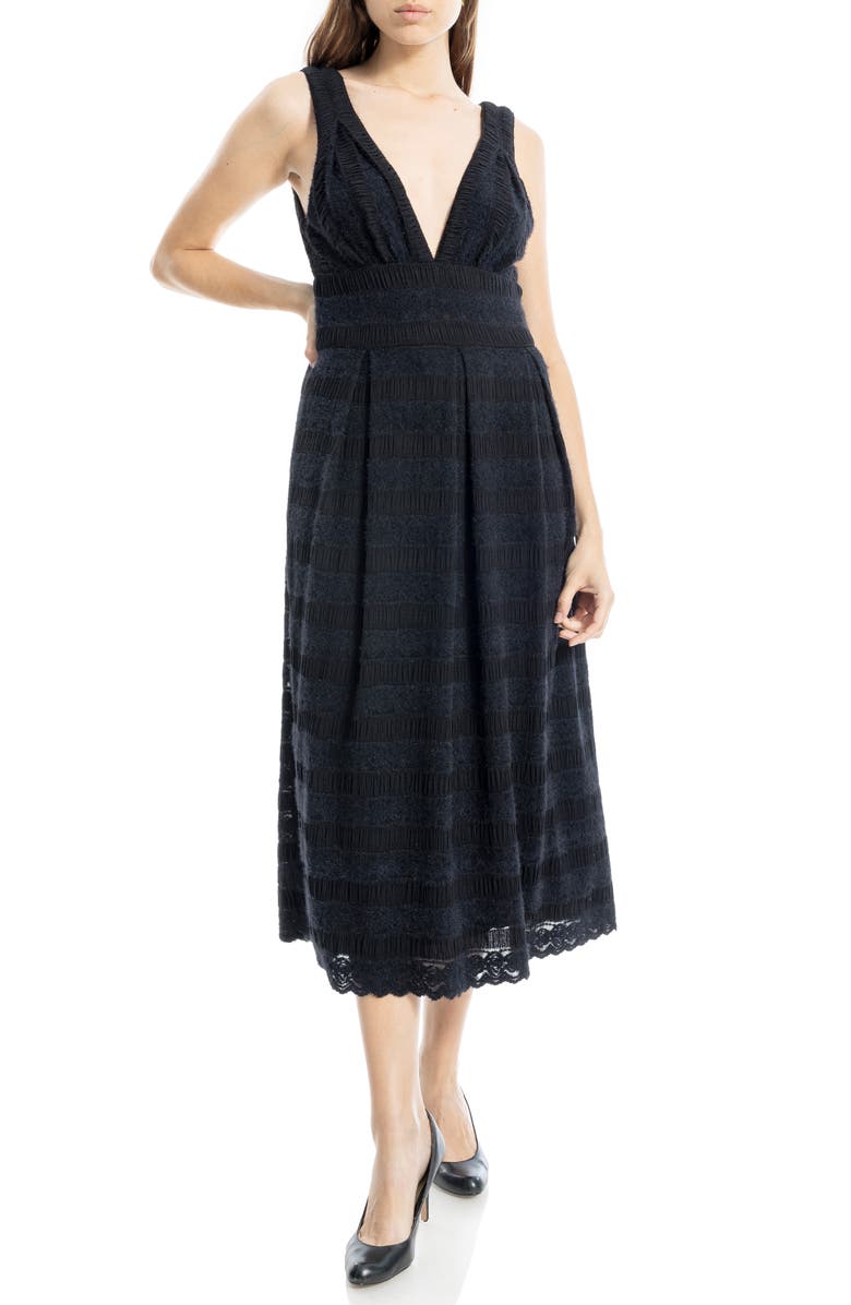 MAX STUDIO Plunge Neck Sleeveless Fit & Flare Midi Dress, Main, color, Black