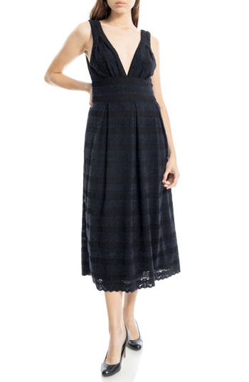 Max Studio Plunge Neck Sleeveless Fit & Flare Midi Dress In Black