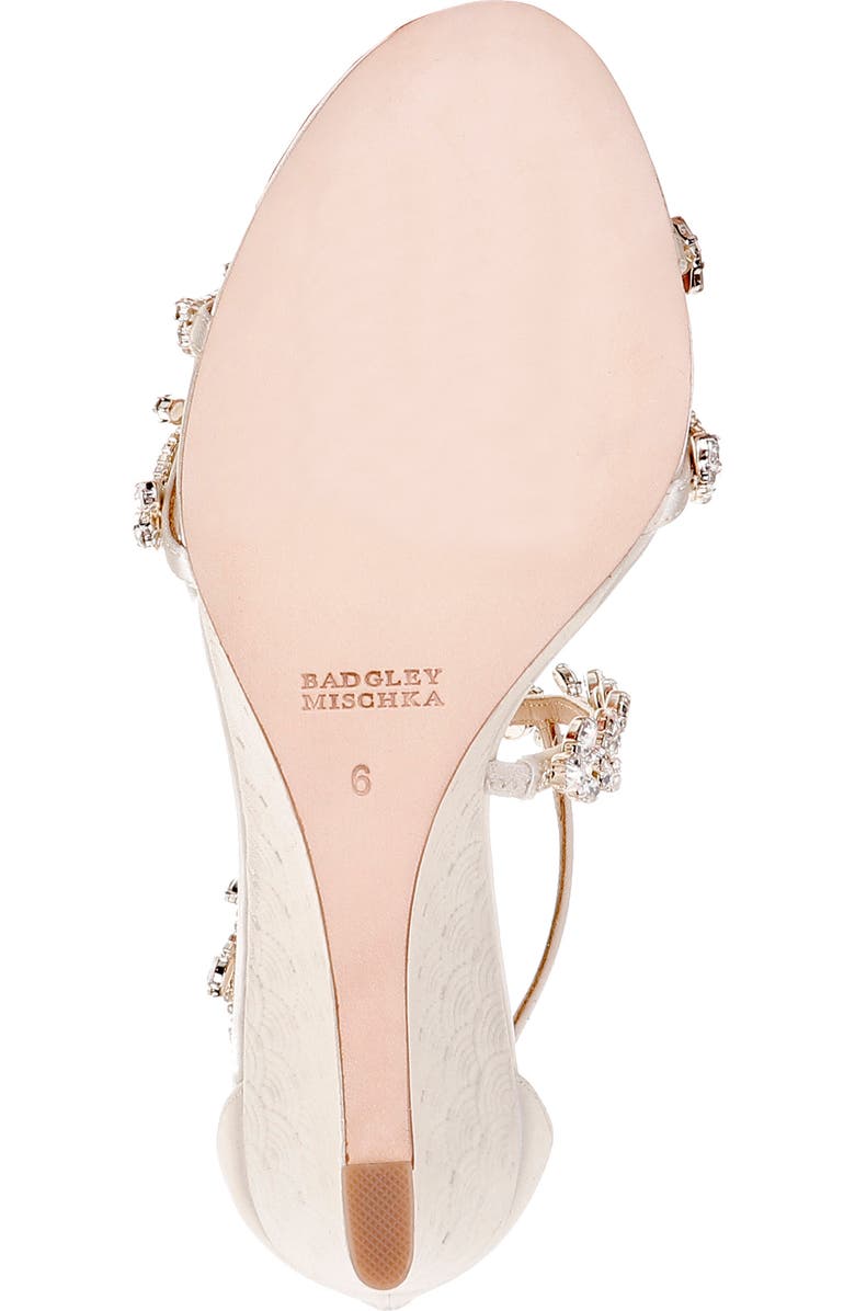 Badgley Mischka Collection Feather Crystal Embellished Wedge Sandal, Alternate, color,
