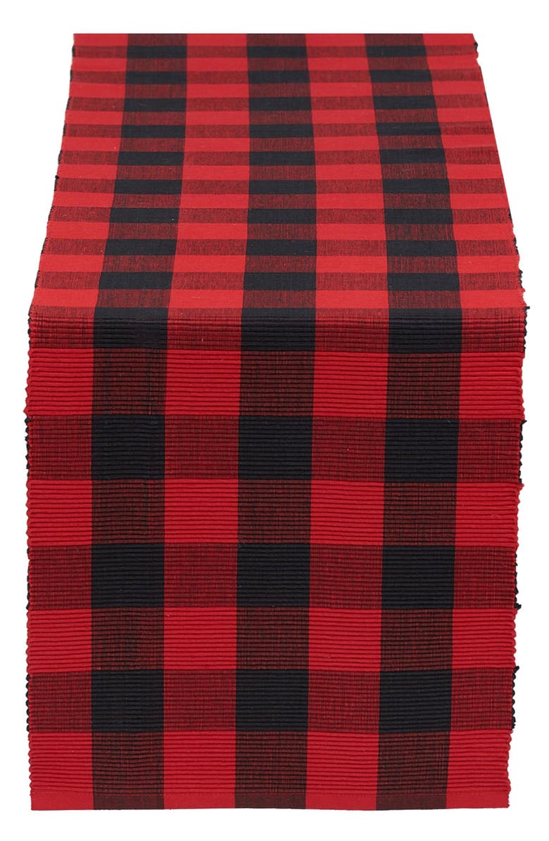 Design Imports Buffalo Check Print Cotton Table Runner, Main, color, Black/ Red