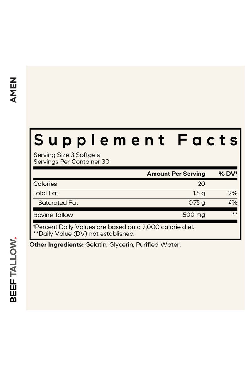 Amen Beef Tallow, Grass-Fed Bovine Tallow Nutrients, Whole-Food Paleo, Skin Support, Alternate, color, White