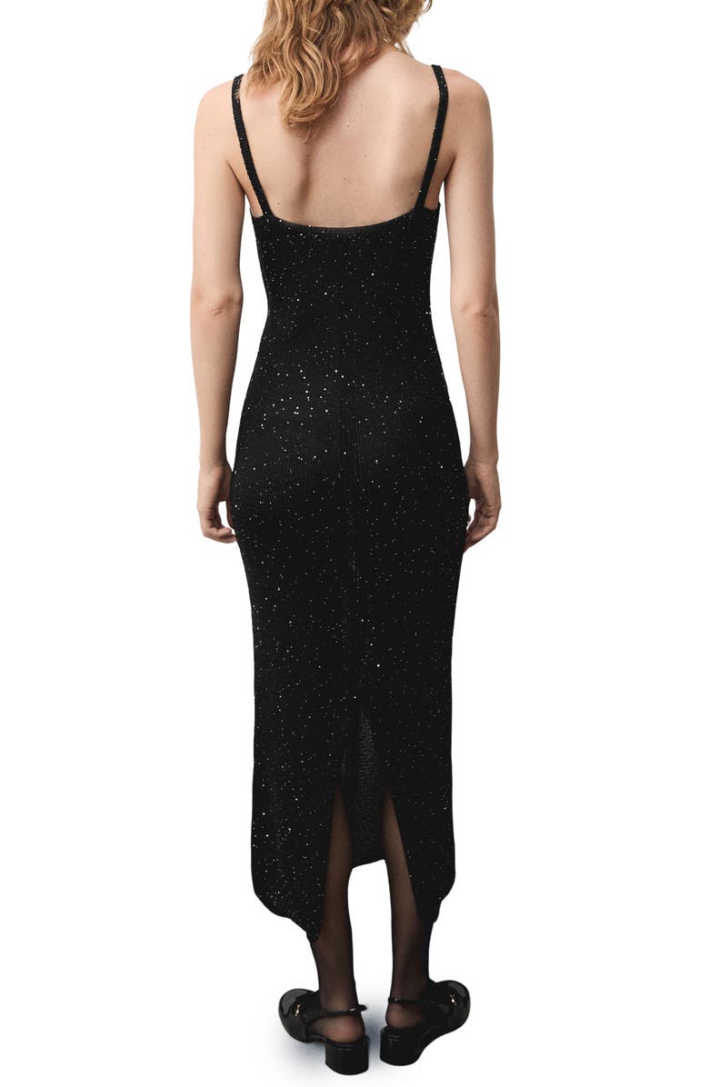 MANGO Sequin Detail Knit Midi Dress, Alternate, color, Black