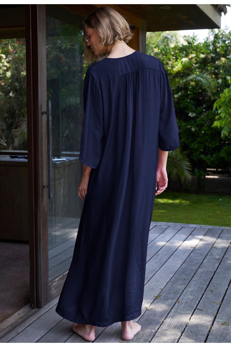 Cupro Rouched Front Caftan, Alternate, color, Navy