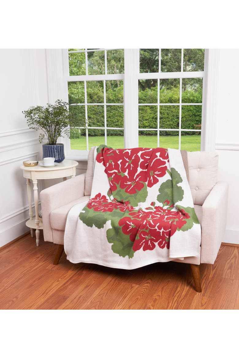 Red Geranium Indoor and Outdoor Knit Throw Blanket, Alternate, color, Green