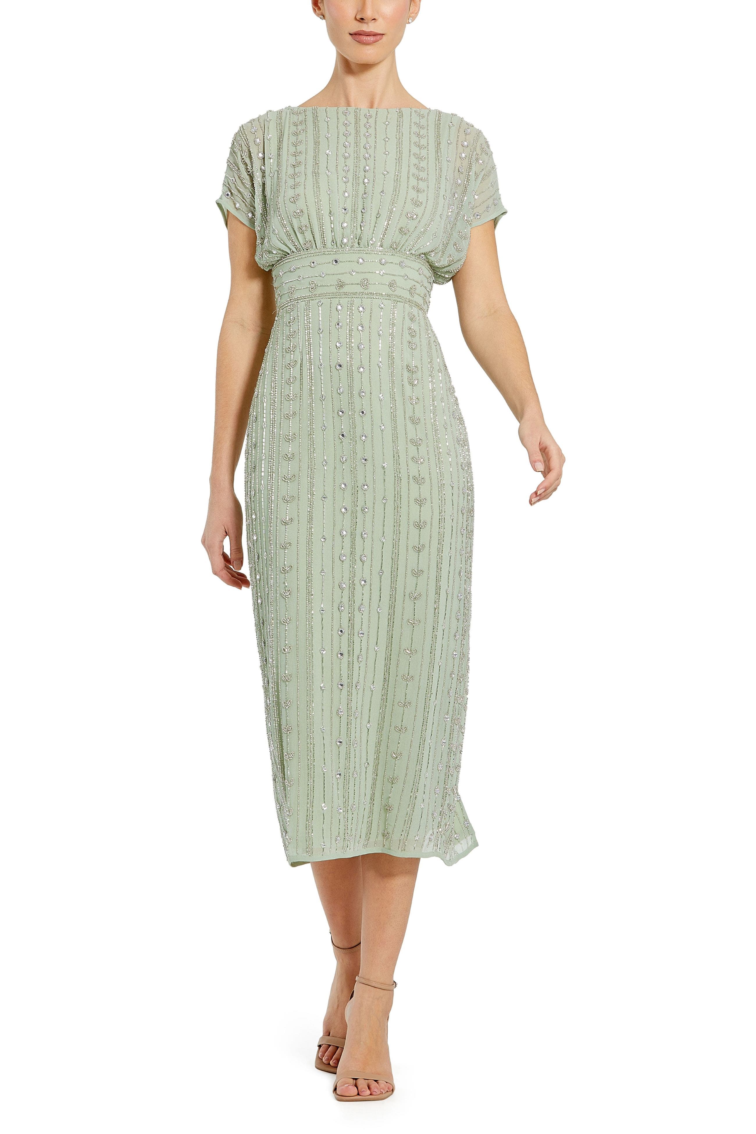 Beaded Cap Sleeve Column Midi Dress - image 5