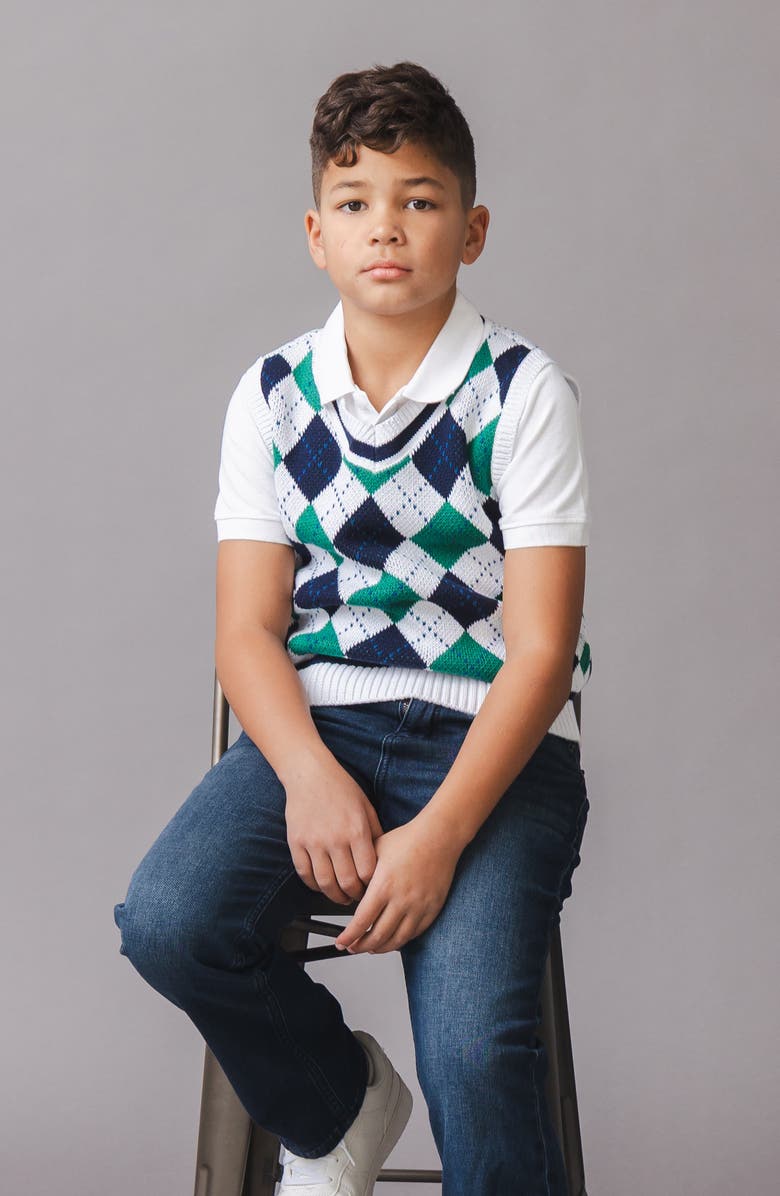 Hope & Henry Kids' Organic V-Neck Argyle Sweater Vest, Alternate, color, Pickleball Argyle