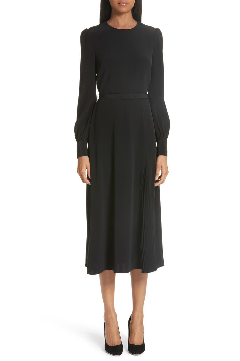 Essentials Pleated Panel Midi Dress, Alternate, color, BLACK