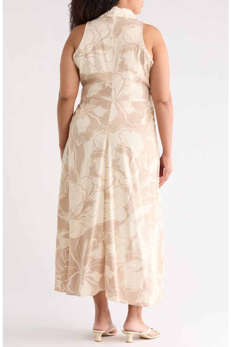 Floral Side Ruched Linen Blend Midi Dress, Alternate, color, BLUSH/ BEIGE