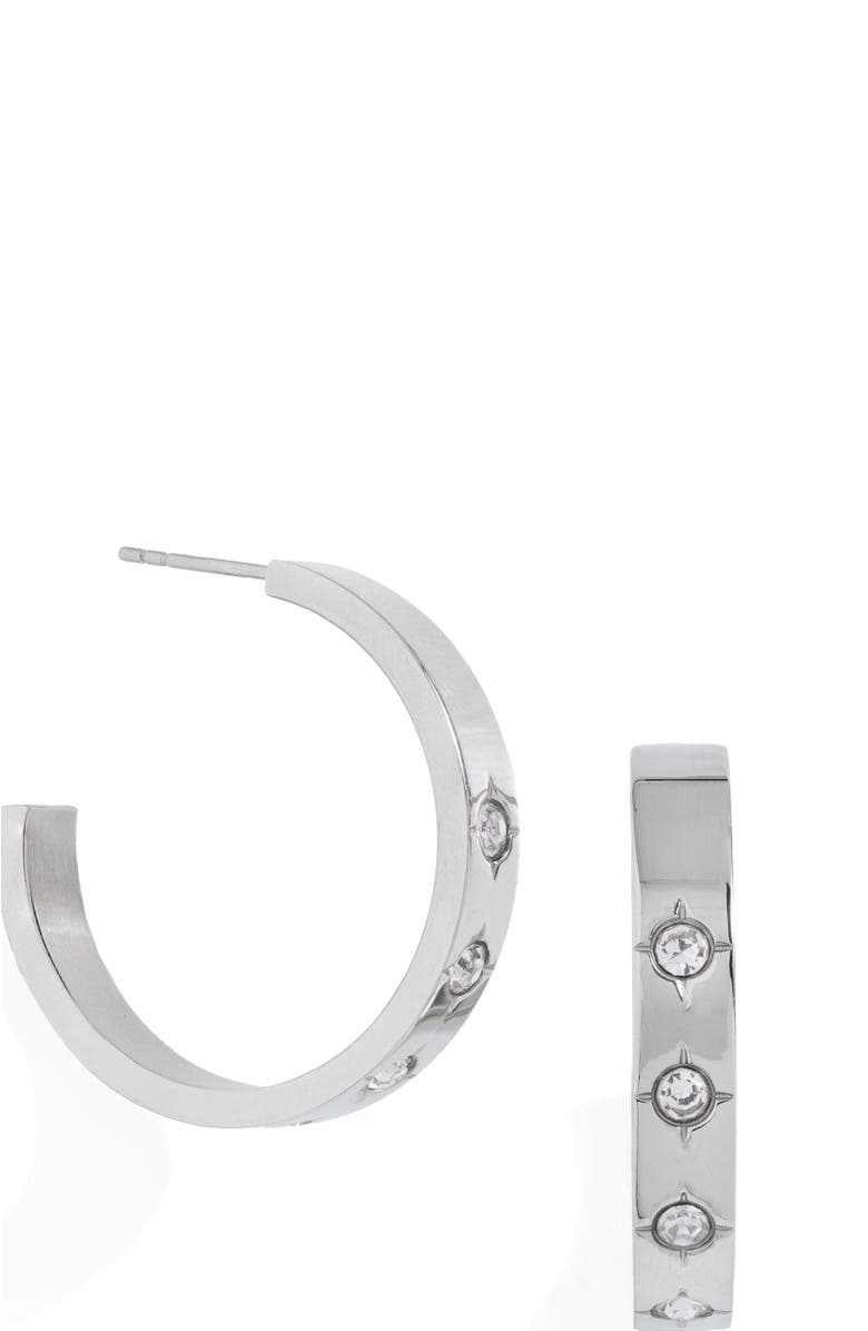 Alex and Ani Crystal Accent Hoop Earrings, Main, color, Silver