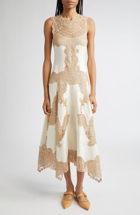 Arlette Lace Detail Handkerchief Hem Linen Dress