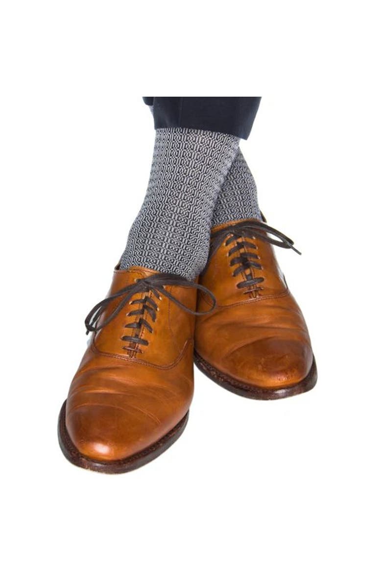Bernard Chain Link Mercerized Cotton Mid-Calf Socks, Alternate, color, Navy with Light Blue