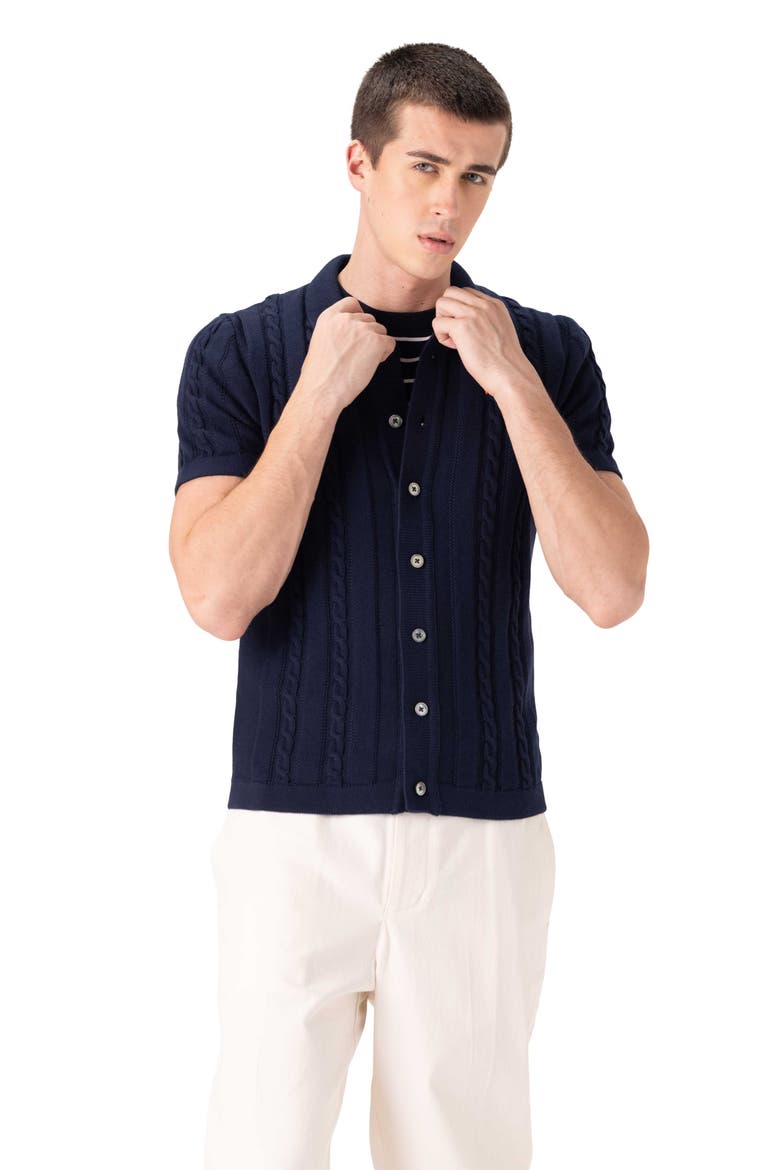 Men's JC Polo Cable-Knit Sweater, Alternate, color, Navy