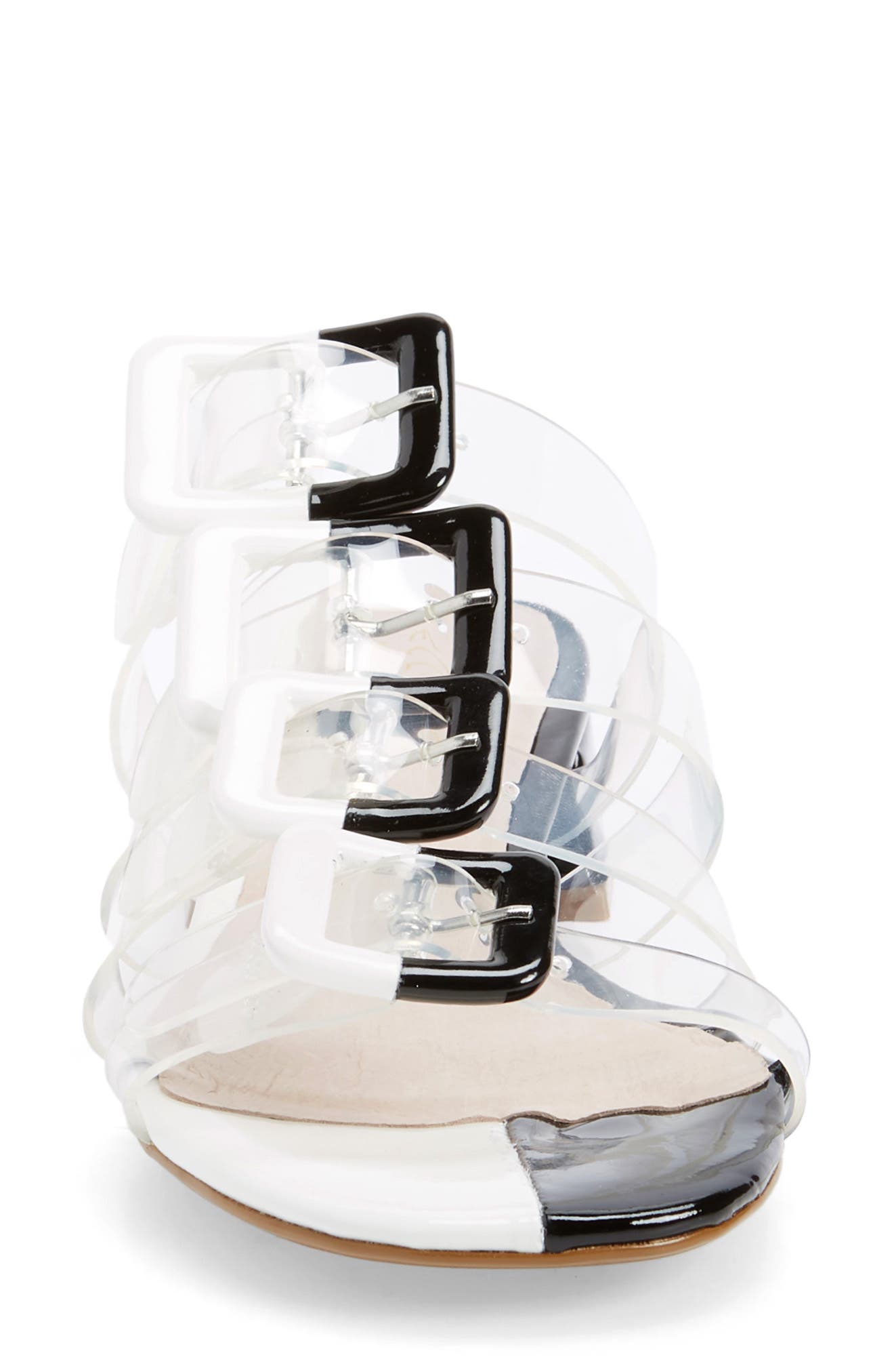 Lincoln Strappy Clear Slide Sandal, Alternate, color, BLACK ALABASTER PATENT