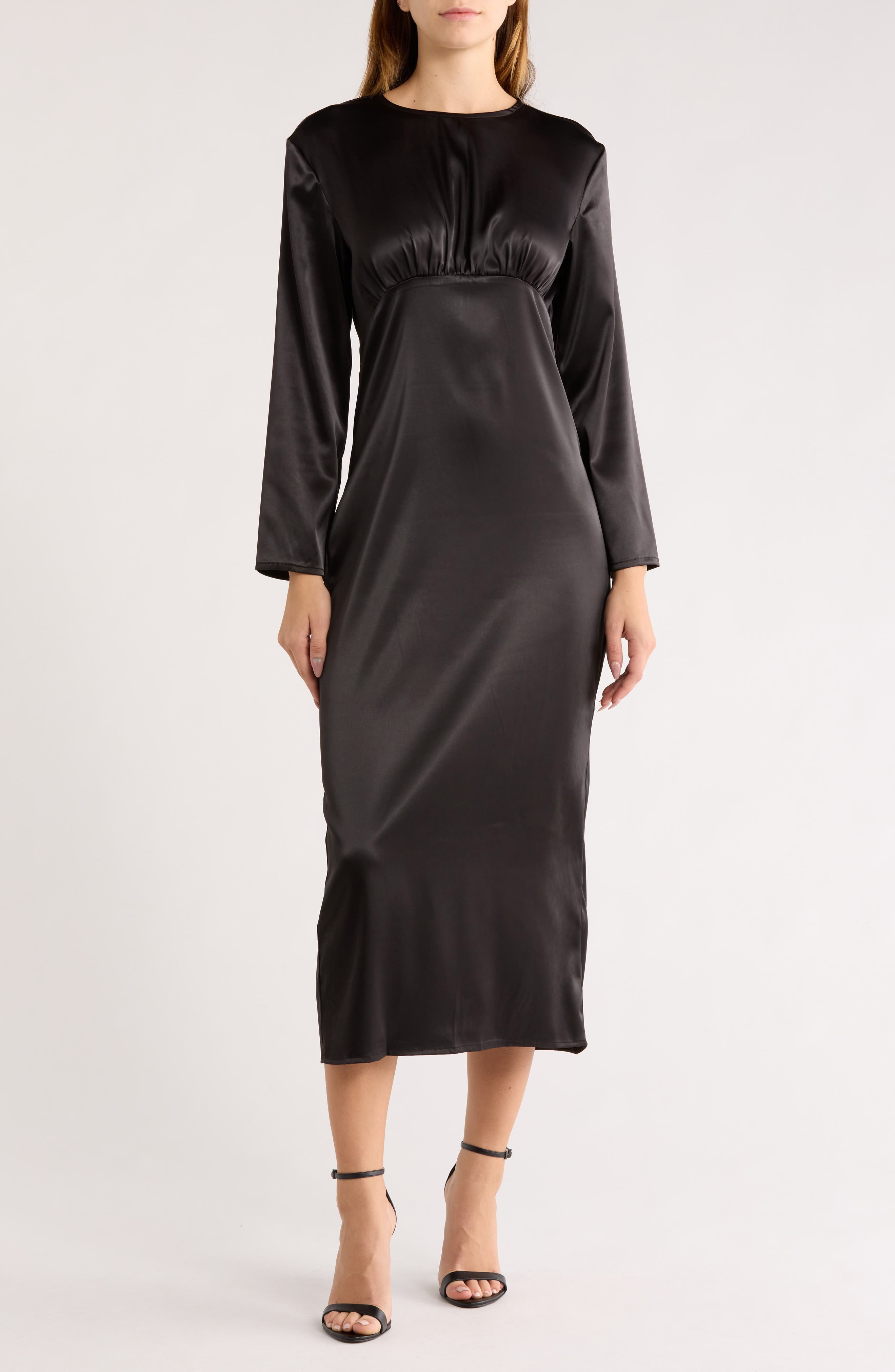 AREA STARS Long Sleeve Satin Midi Dress