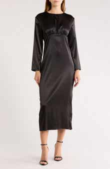AREA STARS Long Sleeve Satin Midi Dress