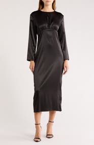 AREA STARS Long Sleeve Satin Midi Dress