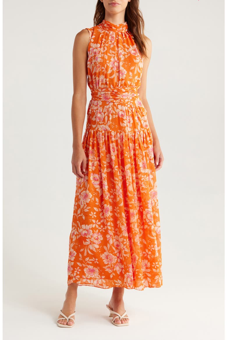 Floral Print Sleeveless Maxi Dress, Main, color, CORAL MULT