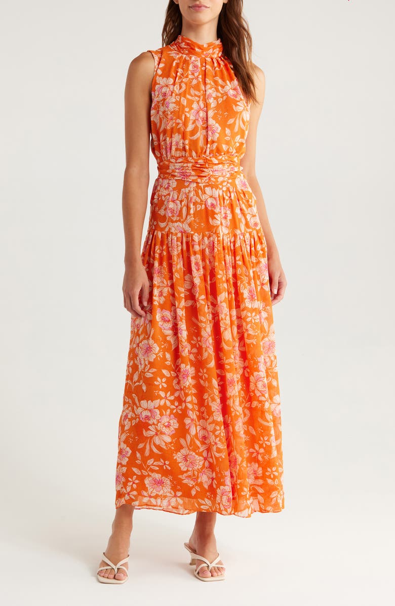 Halogen<sup>®</sup> Floral Print Sleeveless Maxi Dress, Main, color, Coral Multi