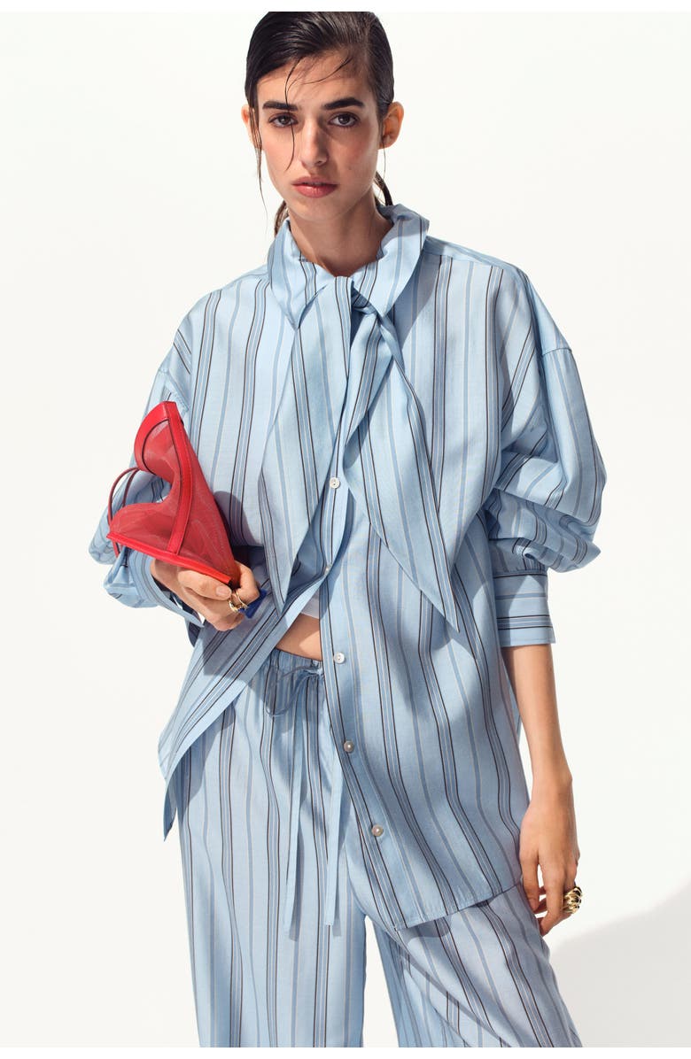 H&M Oversized Shirt, Alternate, color, Light Blue/Striped