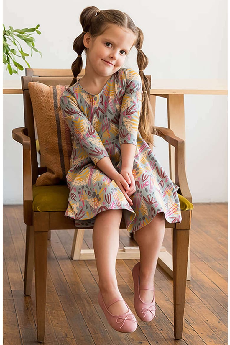 Organic Cotton 3/4 Sleeve Print Twirl Dress, Alternate, color, Whimsy