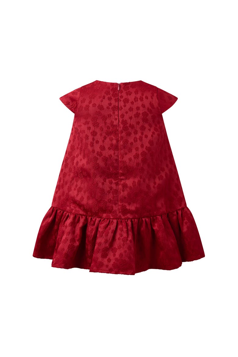 Red Petal Damask Drop Hem Dress, Alternate, color, Red