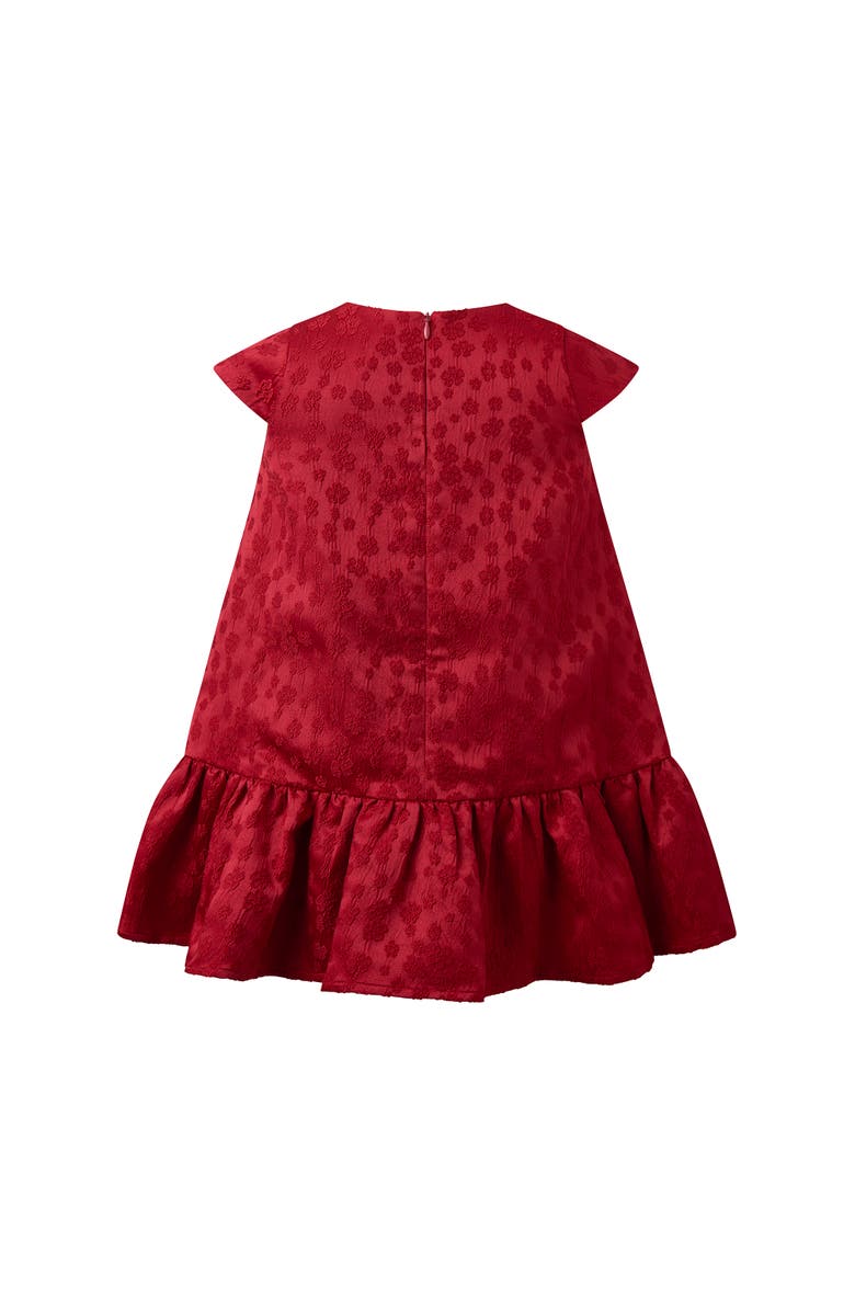 Rachel Riley Red Petal Damask Drop Hem Dress, Alternate, color, Red