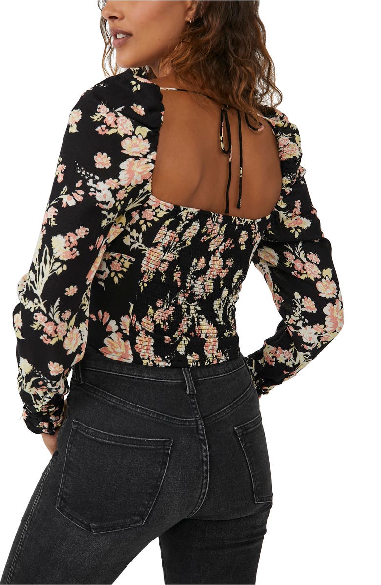 Free People Hilary Print Keyhole Neck Top, Alternate, color, Black Combo