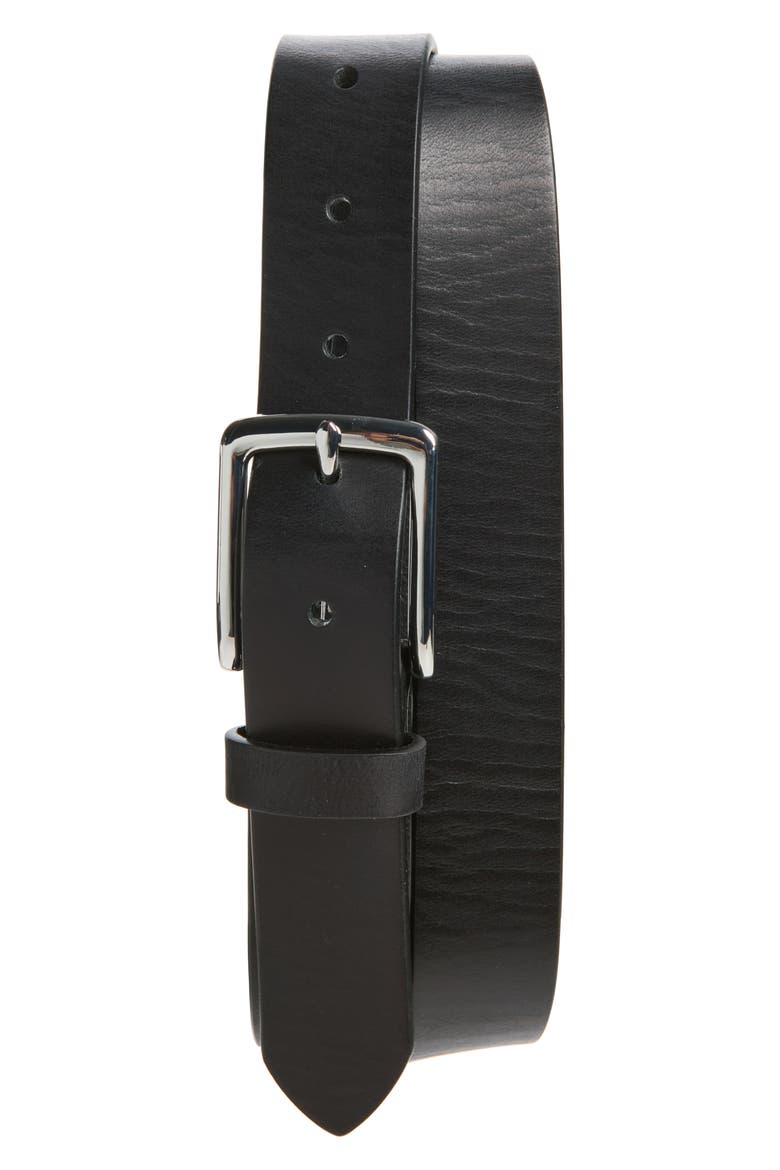 Dalton Milled Leather Belt, Main, color, BLACK