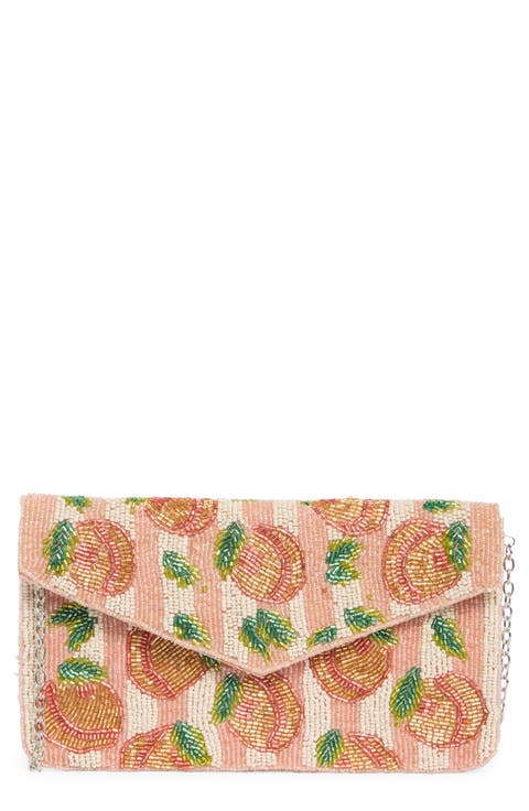 Beaded Stripe Peach Flap Clutch