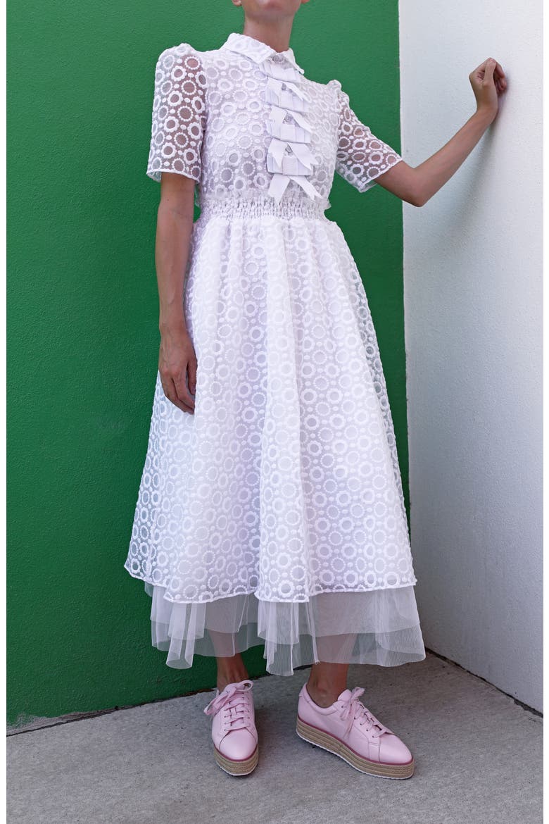 x Atlantic-Pacific Sheer Floral Bow Midi Dress, Alternate, color, WHITE
